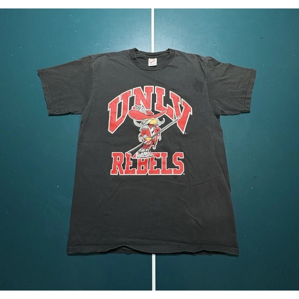 Vintage UNLV Runnin Rebels T-Shirt Mens Medium Faded Black Red Jerzees‎ USA 90s